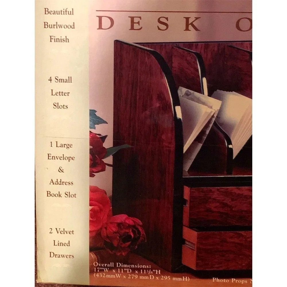 Deluxe Desk Organizer Wood Finish Letter Mail Holder with Drawers